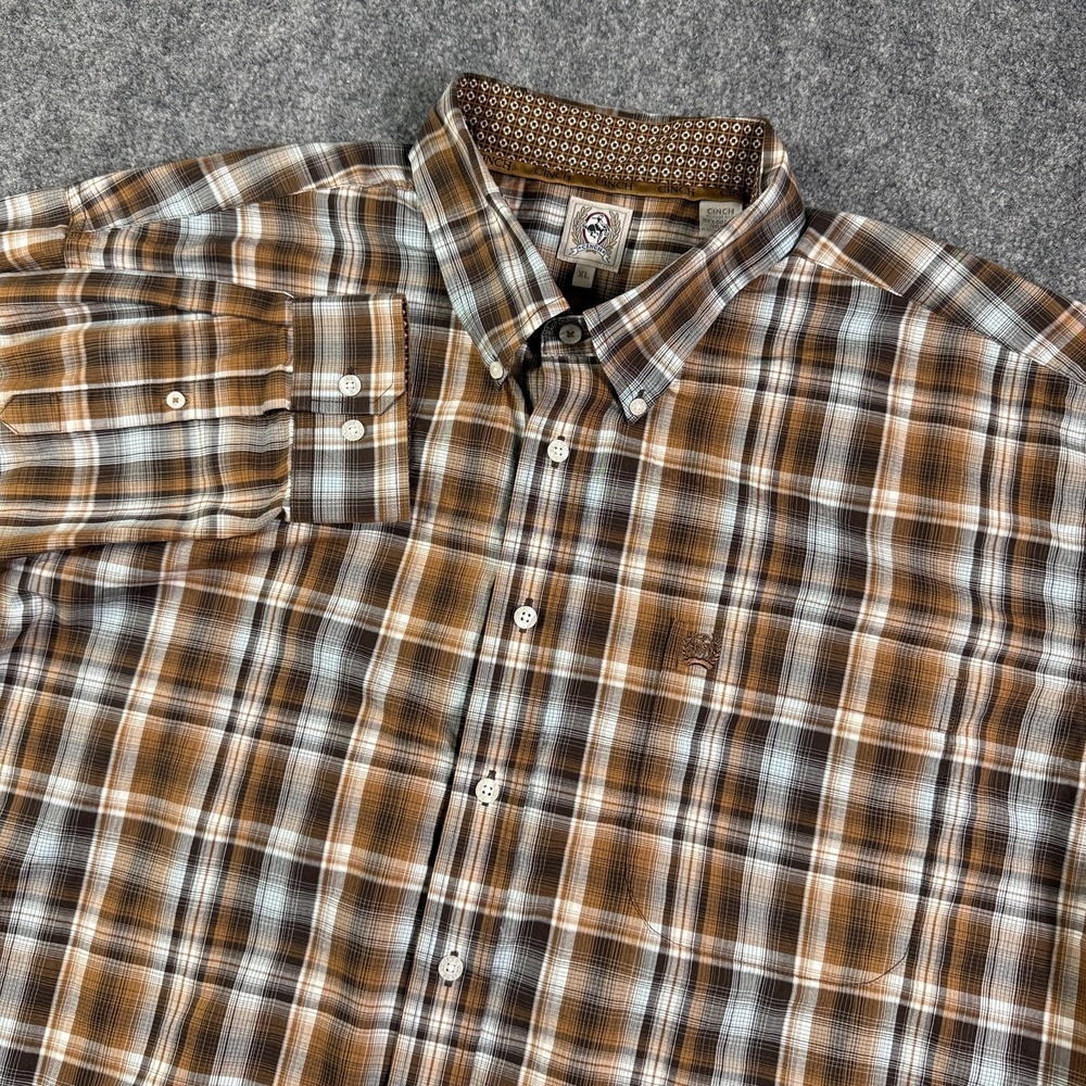 Cinch Mens Western Shirt XL Brown Plaid Long Sleeve Cotton Button Down Cowboy